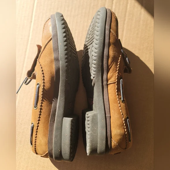 UGG Womens Haylie Brown Leather Shearling Fur Boat Shoes - Picture 3 of 9